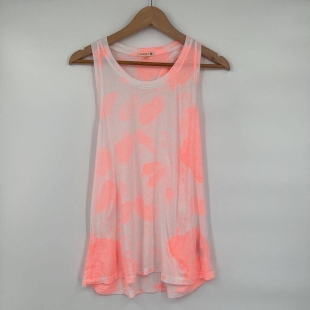 Sundry Womens Tank Top Pink White Abstract Sleeveless Scoop Neck Racerback 2 New